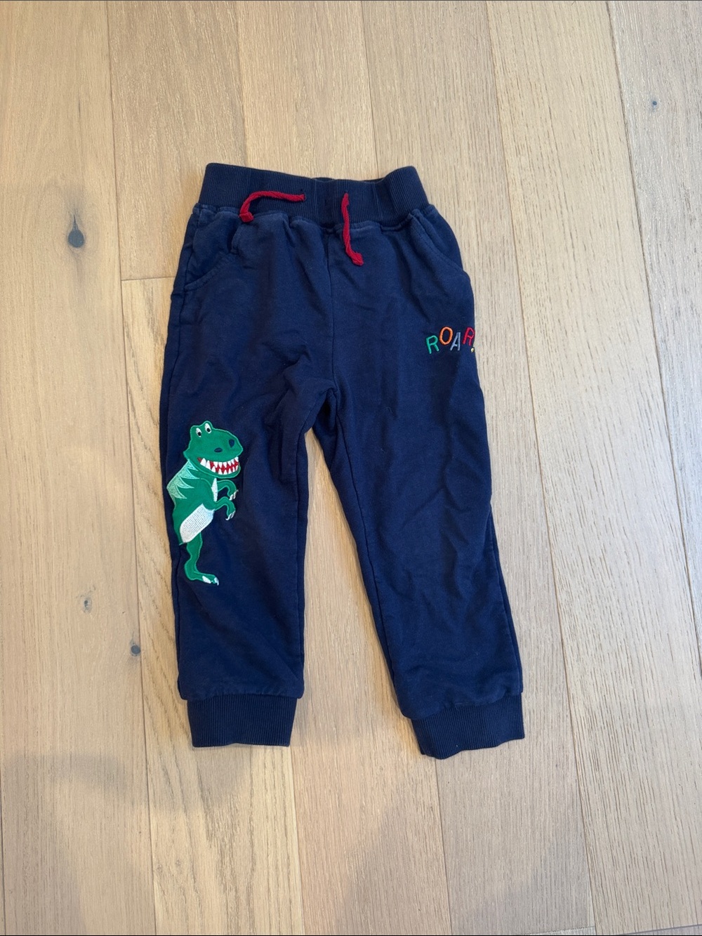 Kids Navy Dino Jogger Pants with Red Drawstring